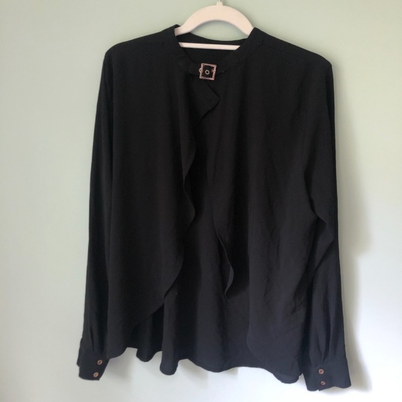 bebe open back blouse belt neck black top - Picture 2 of 3
